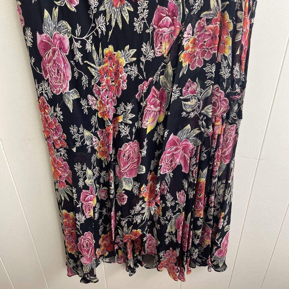 Vintage Womens Y2K Fairy Beaded Maxi Dress Sz 22 Formal Bias Chiffon Floral Cowl - Picture 7 of 9